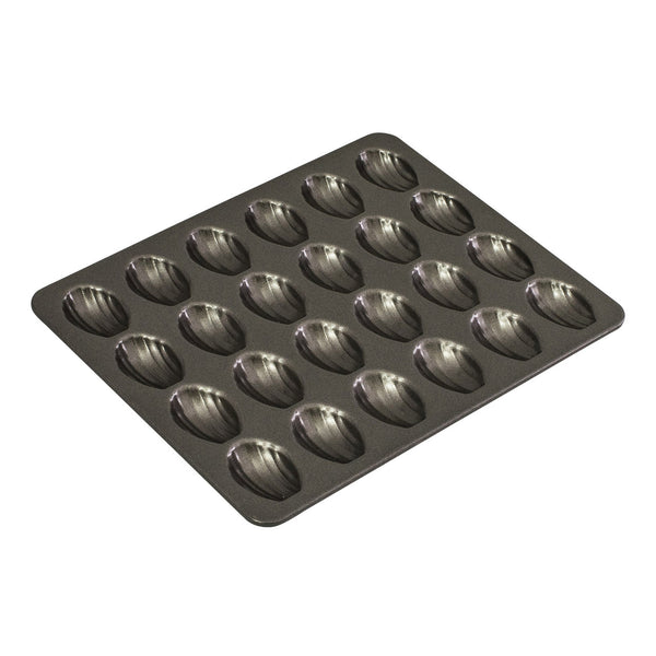 Mini madeleine pan with 24 oval cavities, dark nonstick metal baking tray