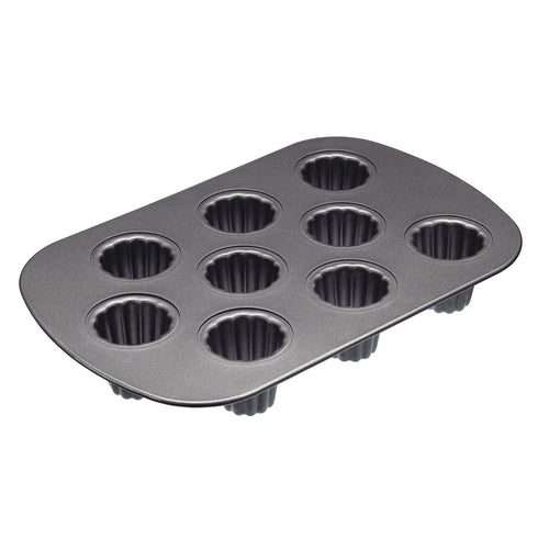 9-cup canele baking pan with 9 fluted cavities, dark gray