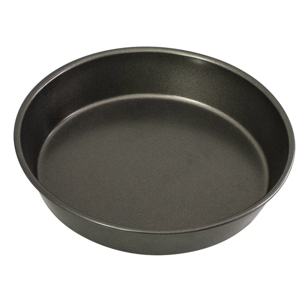 Round deep pie/cake pan with dark nonstick interior and wide rim.