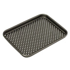 Perforated non-stick baking tray with raised rim, dark gray