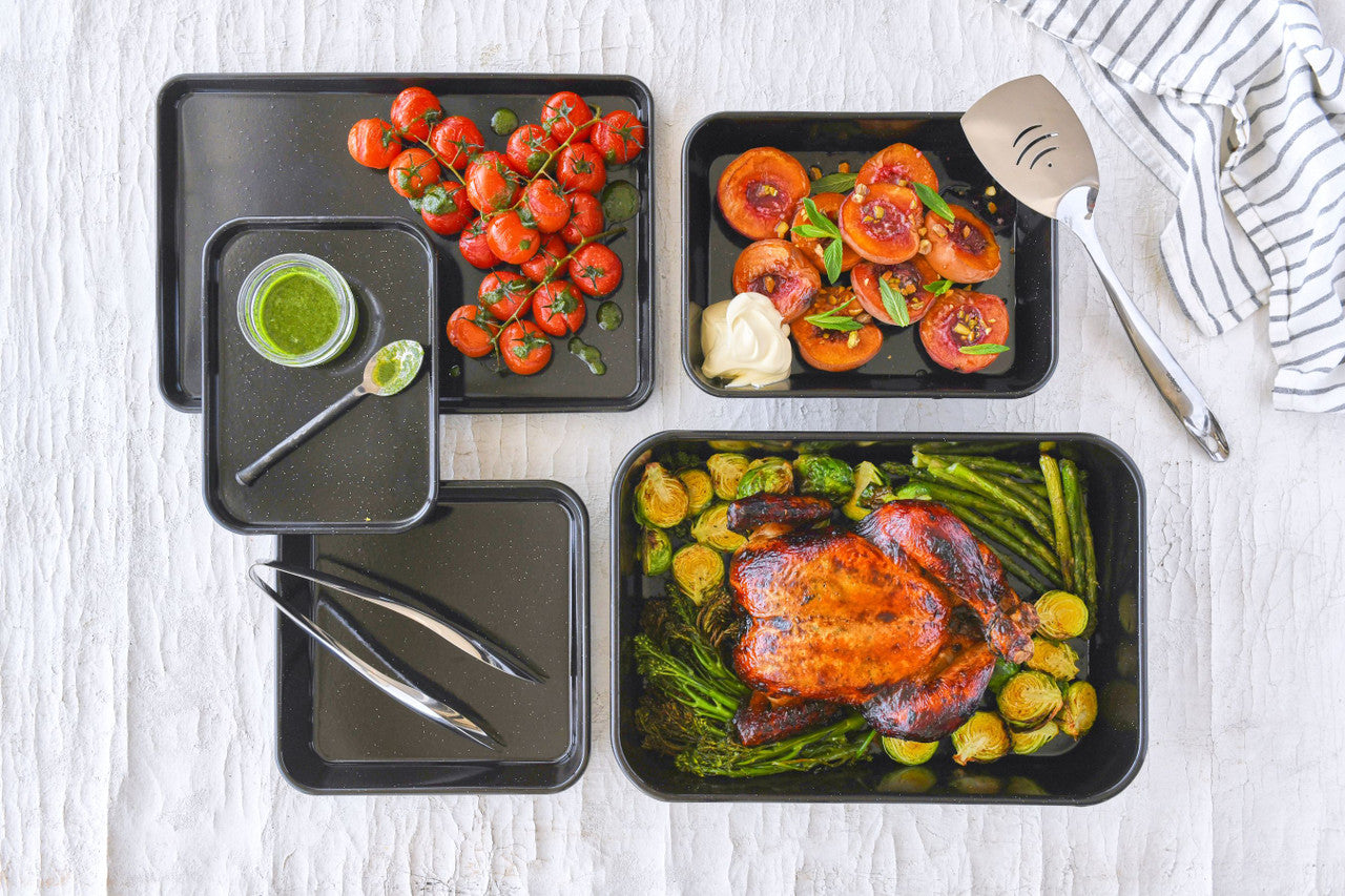 Professional Vitreous Enamel Roasting Pan, 28 x 21.5 x 5cm - Non-stick