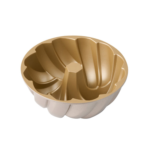 Champagne gold fluted ring cake pan, scalloped pattern with side ridges