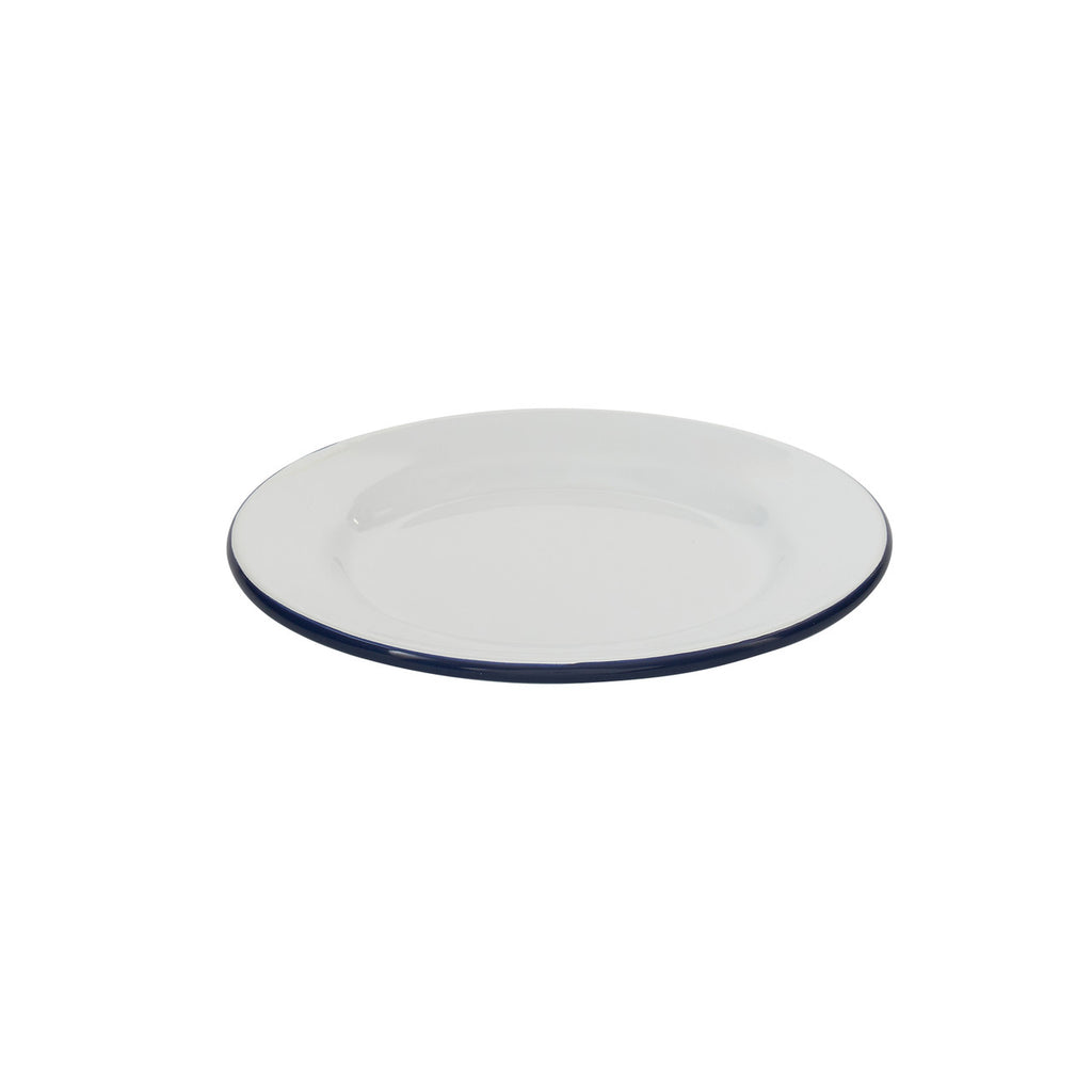 Enamel side plate 21cm, white with navy-blue rim