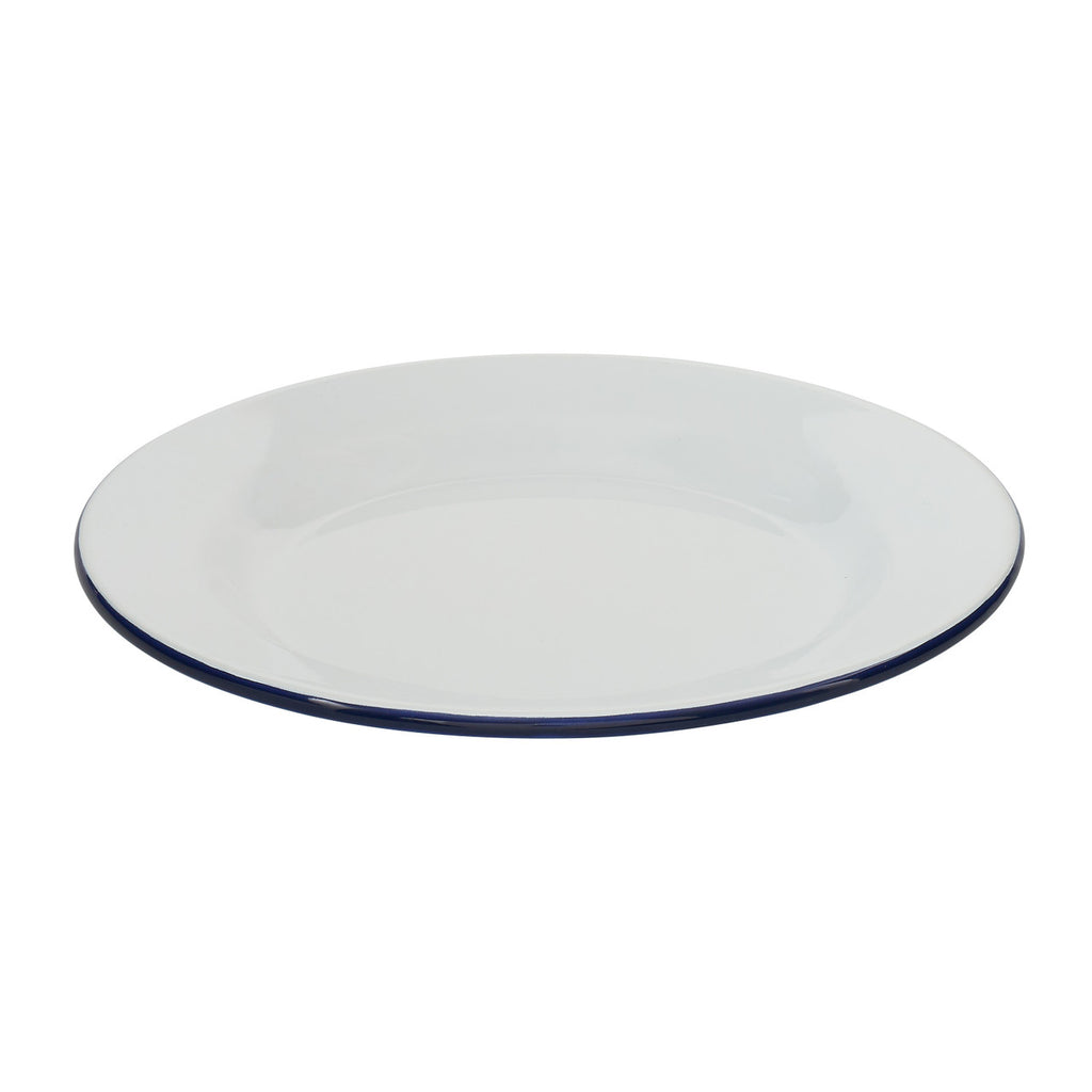 Enamel dinner plate, white with dark blue rim, 26.5 cm
