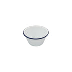 Enamel pudding bowl, white with blue rim, 13.5 x 6.5 cm