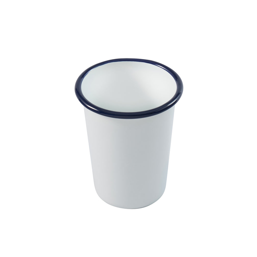 500ml enamel tumbler with navy rim, white body